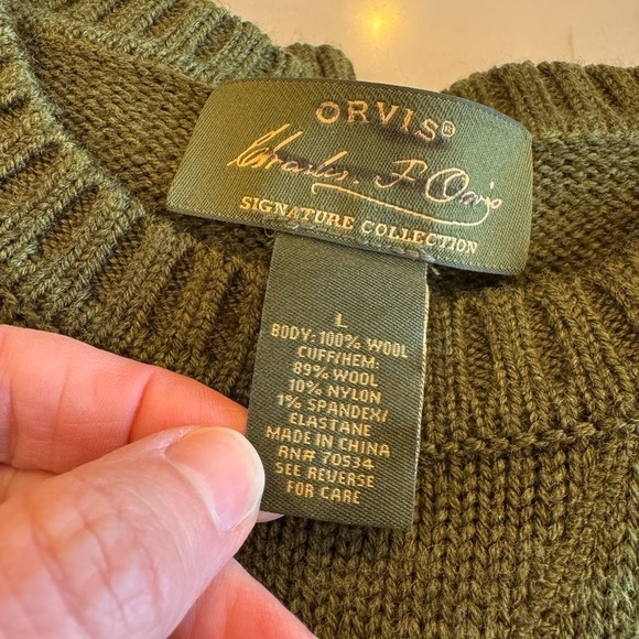 Orvis Signature Collection Army Green Wool Blend Crew Neck / large - Picture 10 of 10